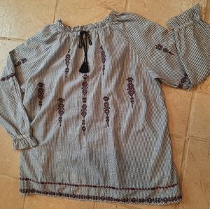 1X chambray stripe tunic top embroidered Ruff Hewn